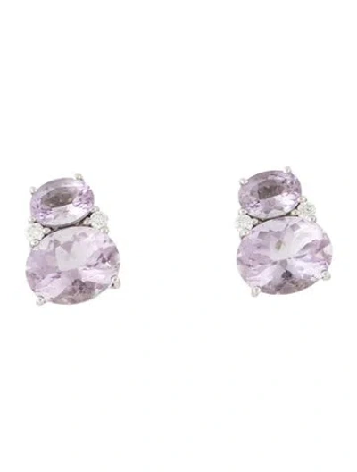 Pre-owned Kiki Mcdonough 18k Amethyst & Diamond Double Oval Studs In Multicolor