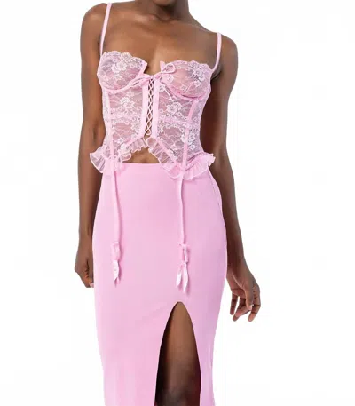 Kikiriki Alix Demi Ruffle Trim Lace Up Bustier Corset Top In Pink