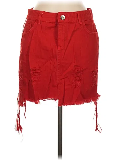 Pre-owned Kikiriki Denim Skirt In Red