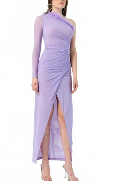 Kikiriki Feather One Shoulder Dress In Lilac Purple