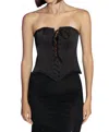 Kikiriki Lace Up Front Satin Corset In Black