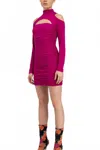 Kikiriki Long Sleeve Cut Out Mini Dress In Fuchsia In Pink