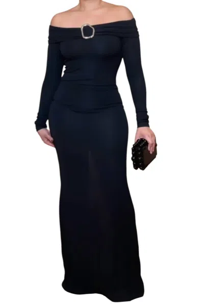Kikiriki Off Shoulder Long Dress In Black