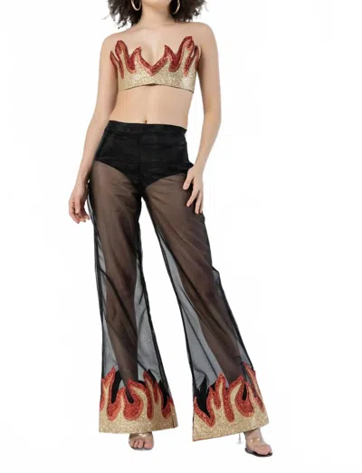 Kikiriki Organza Glitter Flame Cuff Pants In Black