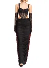 KIKIRIKI SHIRRED MESH MAXI SKIRT IN BLACK