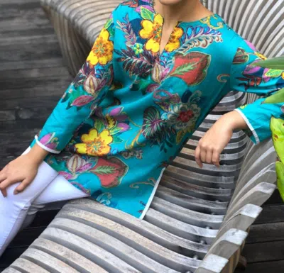 Kikisol Fiji Long Sleeve Tunic In Aqua In Blue