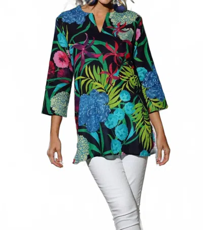 Kikisol Hydrangea V-neck Tunic In Navy In Multi