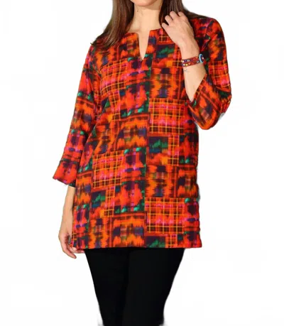 Kikisol Plaid V-neck Tunic In Artisan Red In Multi