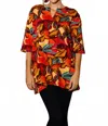 Kikisol Searenity Desert Fruit French Terry Tunic With Pockets In Red In Multi