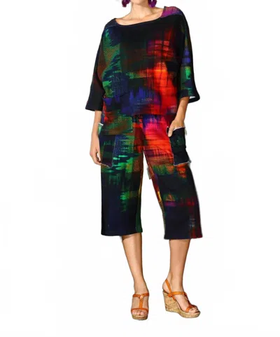 Kikisol Searenity French Terry Maysa Top With Pocket In Navy Plaid In Black