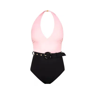 Kikki-g Swimwear Women's Black / Pink Kiva Belted One Piece - Black/pink In Multi