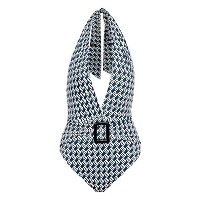 Kikki-g Swimwear Women's Blue / White Nada Swimsuit Kg Logo Print In Blue/white