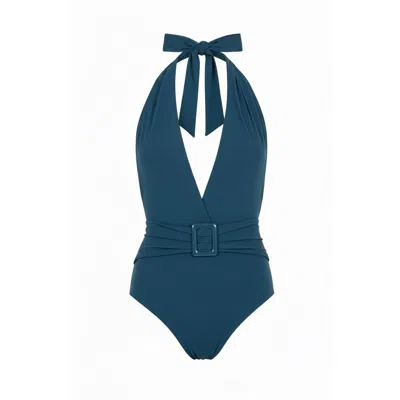 Kikki-g Swimwear Women's Nada Deep Plunge One Piece - Mid Blue