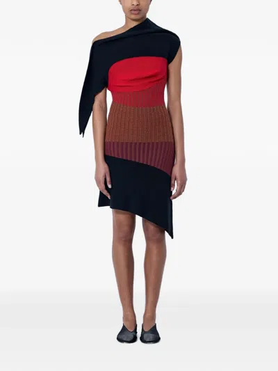 Kiko Kostadinov Colour-block Asymmetric Midi Dress In Black
