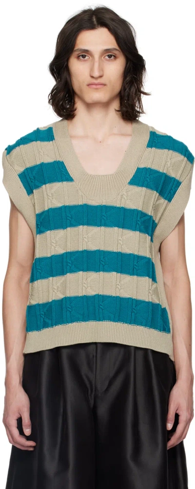 Kiko Kostadinov Beige & Blue Merli Vest In Beige/teal Green