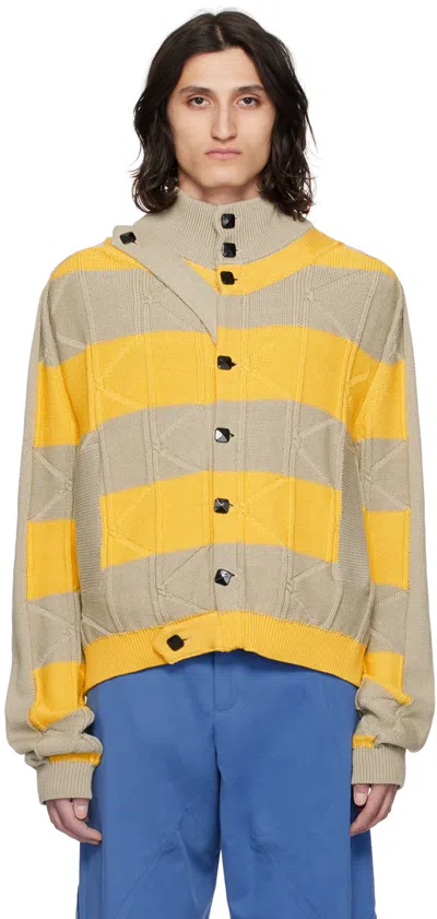 Kiko Kostadinov Merli Twinset Cotton Cardigan In Beige/yellow