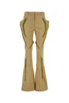 Kiko Kostadinov Feather Trim Flared Cotton Pant In Brown