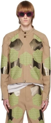 Kiko Kostadinov Stand Collar Casual Jacket In Camel/greensand