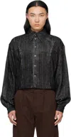 Kiko Kostadinov Kraner Stripe Velvet Crop Snap-up Shirt In Black