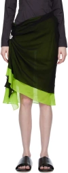 Kiko Kostadinov Black & Green Mirka Midi Skirt In Pitch Black/lawn Gre