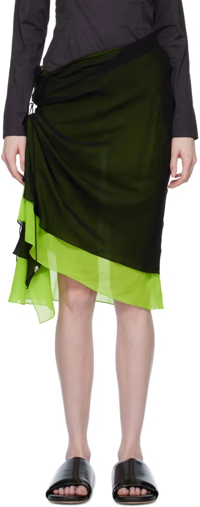 Kiko Kostadinov Black & Green Mirka Midi Skirt In Pitch Black/lawn Gre