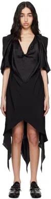 Kiko Kostadinov Black Fornax Draped Midi Dress In Glossy Black