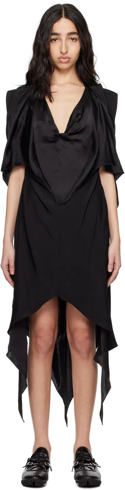 Kiko Kostadinov Black Fornax Draped Midi Dress In Glossy Black