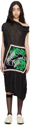 Kiko Kostadinov Black Satellite Knit Midi Dress In Lava Black / Treetop
