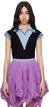 Kiko Kostadinov Women S Quimby Sleeveless Knit Polo Carbon Black / Tropical Blue In Carbon Black / Tropi