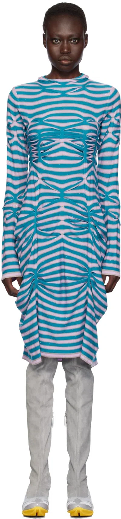 Kiko Kostadinov Blue & Pink Zabriskie Knit Midi Dress In Ocean Blue/lilac & S