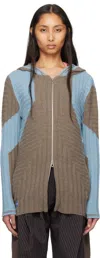 Kiko Kostadinov Brown & Blue Dakota Oversized Knit Hoodie