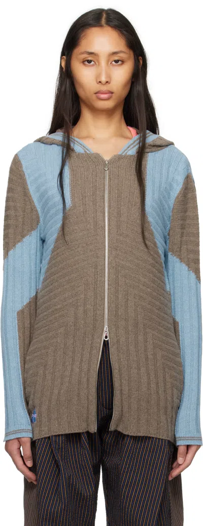 Kiko Kostadinov Brown & Blue Dakota Oversized Knit Hoodie