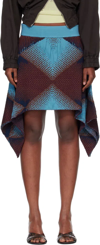 Kiko Kostadinov Brown & Blue Ikat Argyle Jacquard Miniskirt In Animal Print