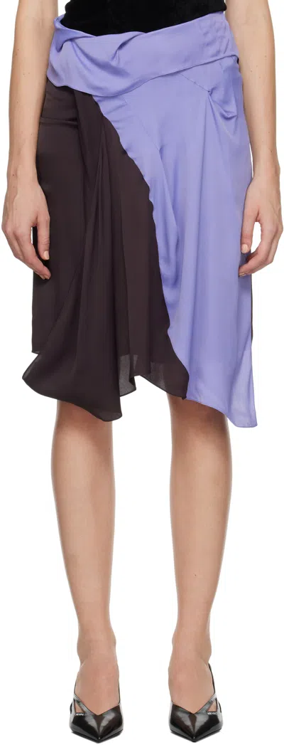 Kiko Kostadinov Brown & Purple Kukri Draped Midi Skirt In Raw Umber/lilac