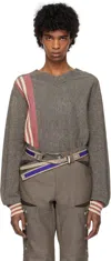 Kiko Kostadinov Ostro Stripe V-neck Sweater In Brown Melange / Red