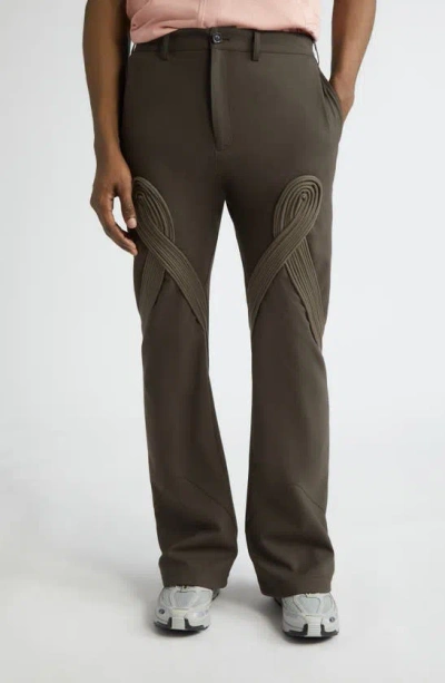 Kiko Kostadinov Deultum Corded Appliqué Flare Trousers In Army Green / Taupe