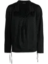 Kiko Kostadinov Floral-print V-neck Drawstring Blouse In Black