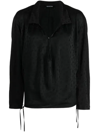 Kiko Kostadinov Floral-print V-neck Drawstring Blouse In Black