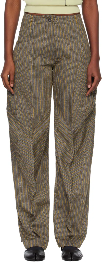 Kiko Kostadinov Gray & Yellow Centennial Trousers In Green
