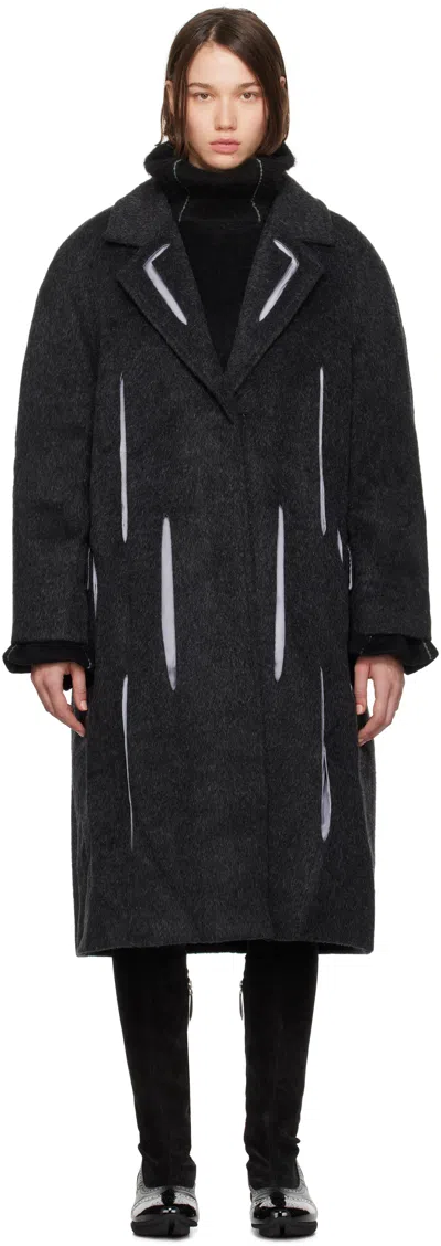 Kiko Kostadinov Gray Bowie Tailored Coat In Sable Black/silver