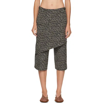 Kiko Kostadinov Gray Linnet Wrap Culottes Shorts In Feather Print