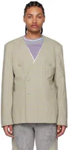 Kiko Kostadinov Gray Orma Reversible Blazer In Check Stone Yellow C