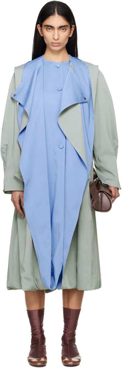 Kiko Kostadinov Green & Blue Ageto Hooded Trench Coat In Sage Green / Azure B