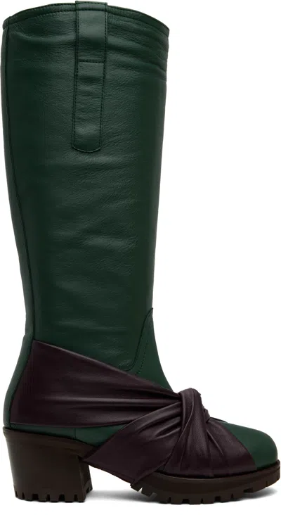 Kiko Kostadinov Green & Purple Knotted Riding Boots In Wood Green/aubergine