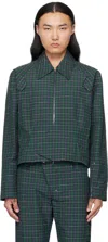 Kiko Kostadinov Kraner Checked Cropped Cotton-blend Blouson In Green
