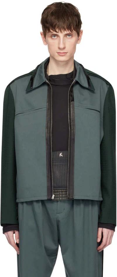 Kiko Kostadinov Green Ugo Jacket In Stone Grey/deep Gree