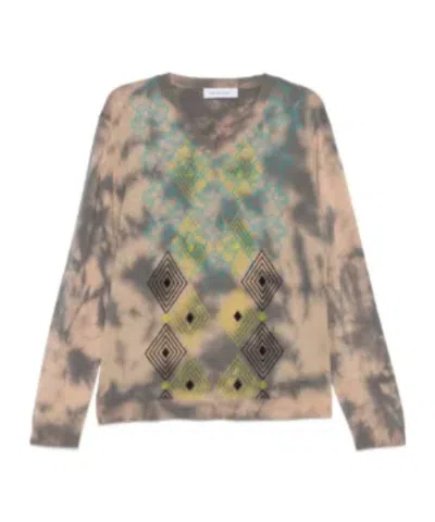 Kiko Kostadinov Hatha Geometric-pattern Tie-dye V-neck Sweater In Gray