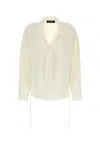 Kiko Kostadinov Satin V-neck Shirt With Drawstring Hemline In White