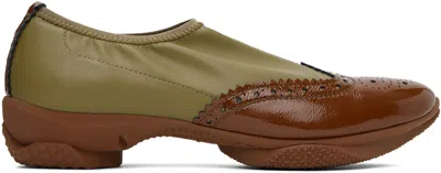 Kiko Kostadinov Khaki & Tan Sonia Slip On Brogues In Olive Green/tan