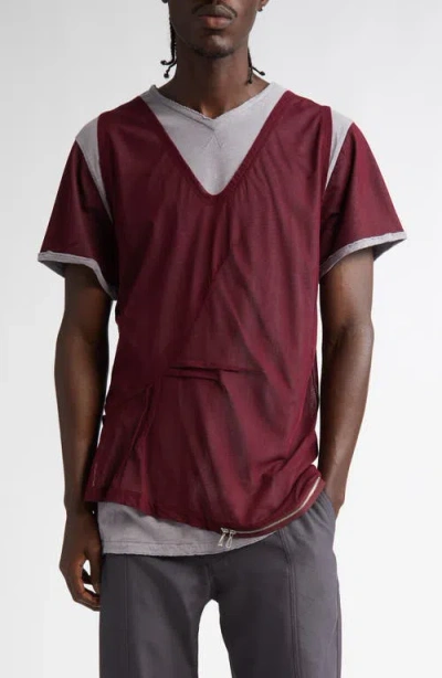 Kiko Kostadinov Knox Mesh Overlay T-shirt In Icy Lilac/burgundy
